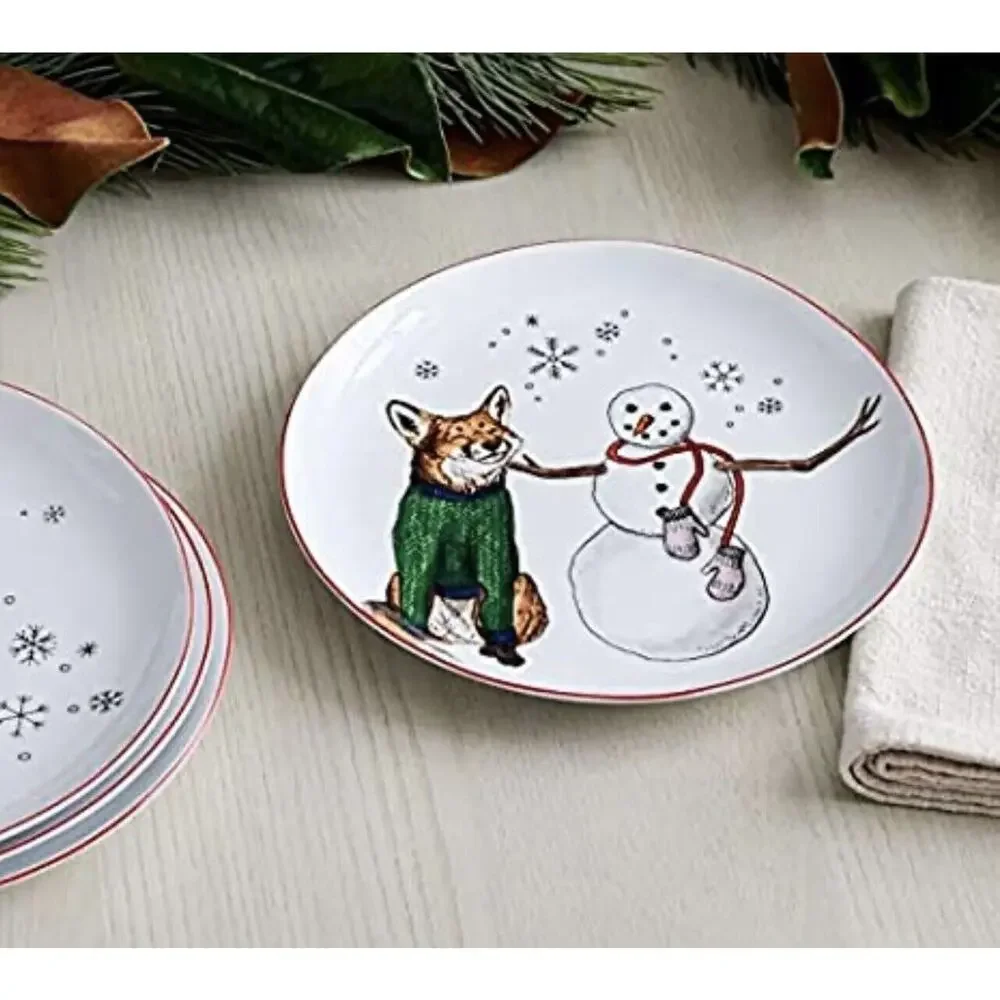NEW West Elm Rachel Kozlowski Dapper Animal Plate NIB Holiday Fox Snow Xmas